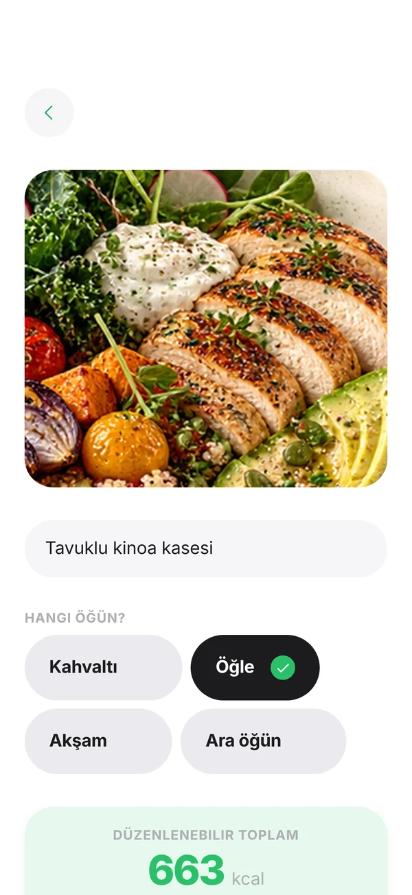 Calio'da tavuklu kinoa kasesinin kalori analizi